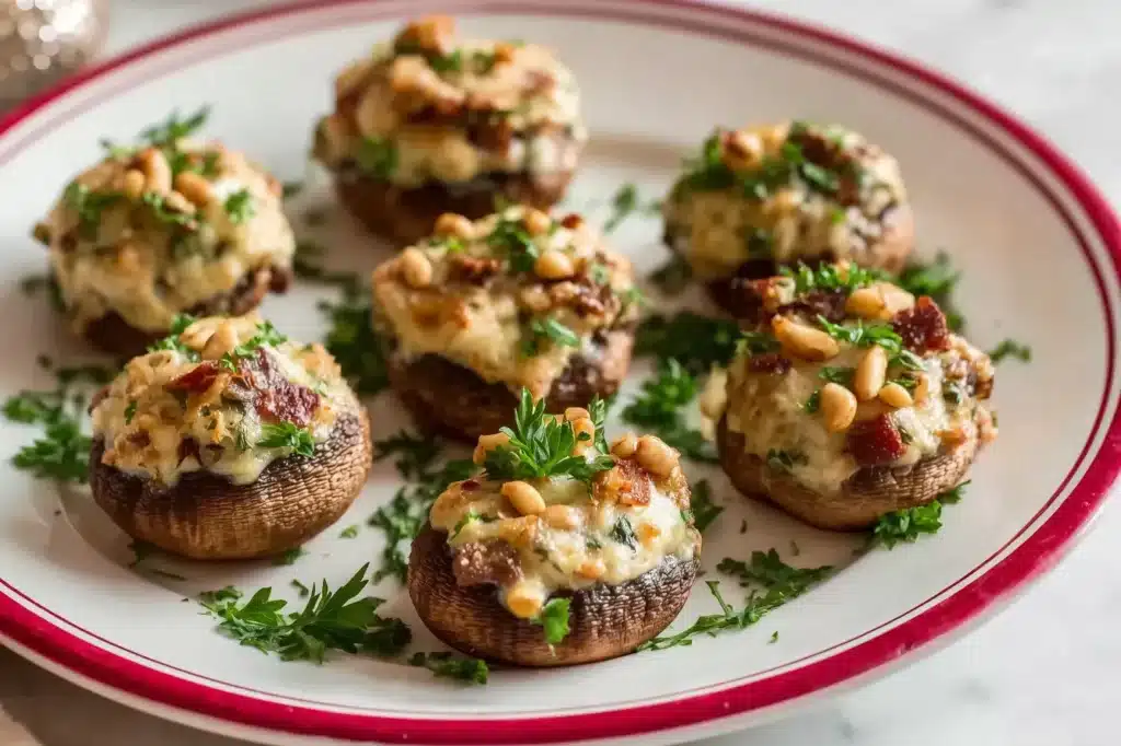 Golden Baked Christmas Stuffed Mushrooms