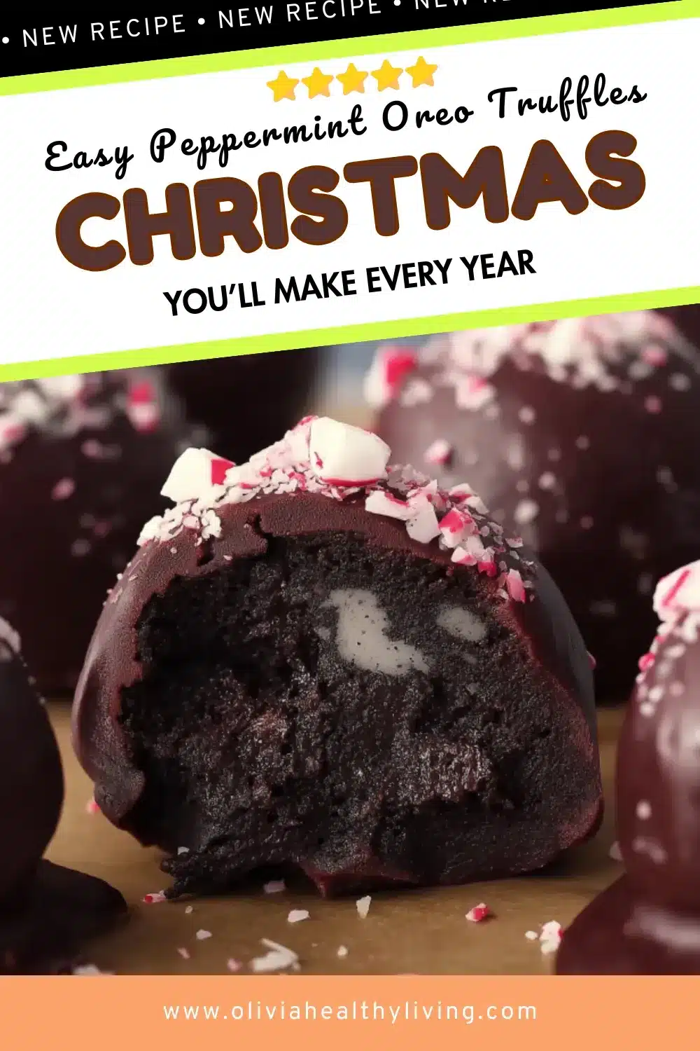 Pinterest image of peppermint Oreo truffles Christmas recipe you'll make every year