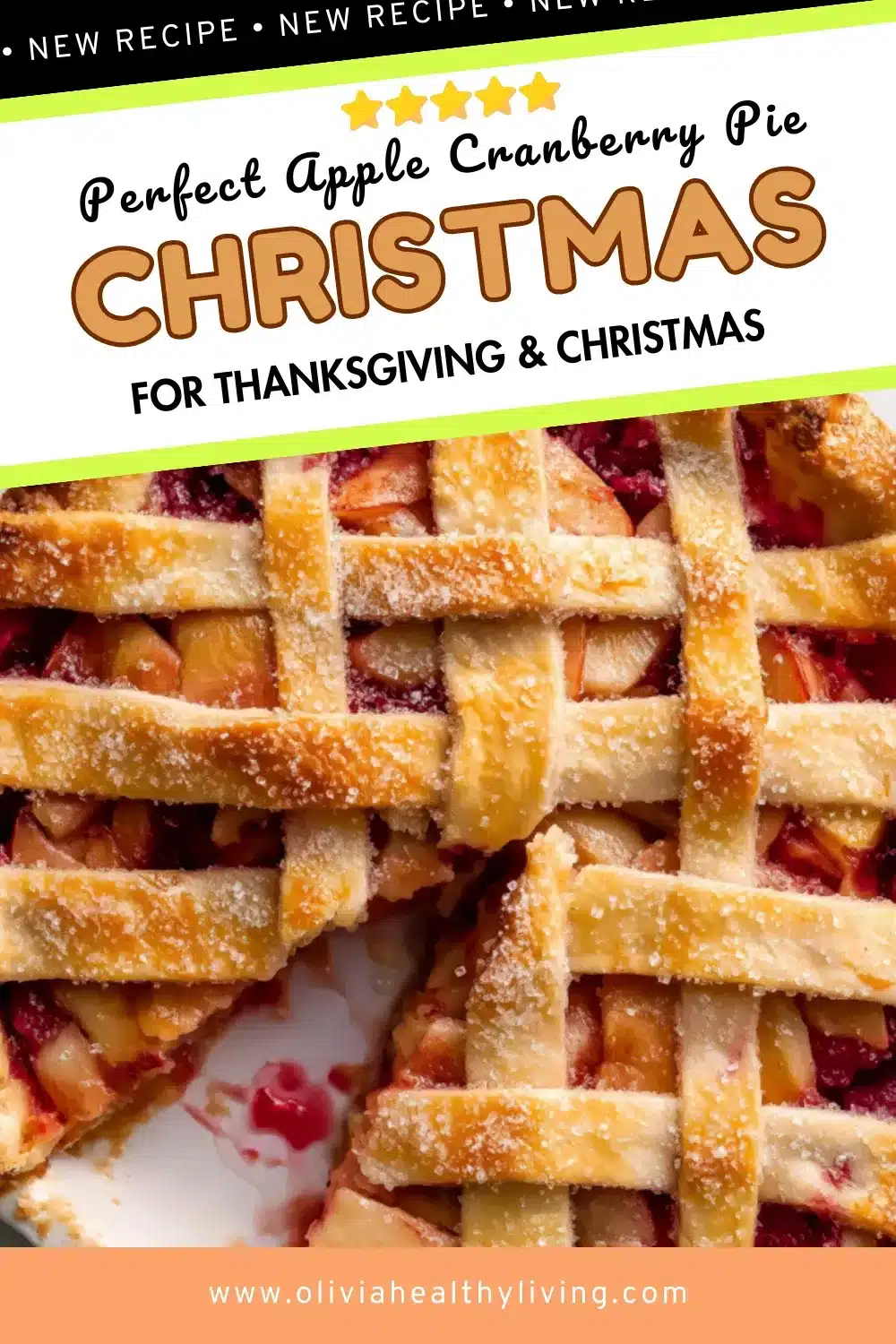 Pinterest pin for apple cranberry pie recipe with text overlay Christmas for Thanksgiving and Christmas
